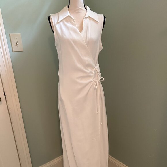 MNG soft white sleeveless collared wrap midi dress/NWOT - Picture 1 of 5